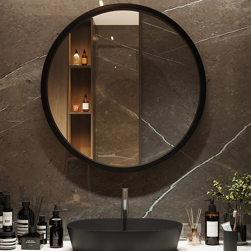 Modern Minimalist Rubber Wood Round HD Makeup Mirror For Bedroom &amp; Bathroom Wall Mounted Or Leaning