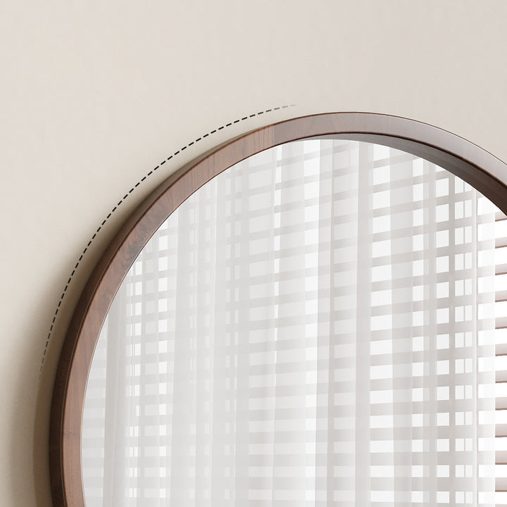 Modern Minimalist Rubber Wood Round HD Makeup Mirror For Bedroom &amp; Bathroom Wall Mounted Or Leaning