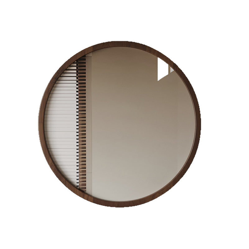 Modern Minimalist Rubber Wood Round HD Makeup Mirror For Bedroom &amp; Bathroom Wall Mounted Or Leaning