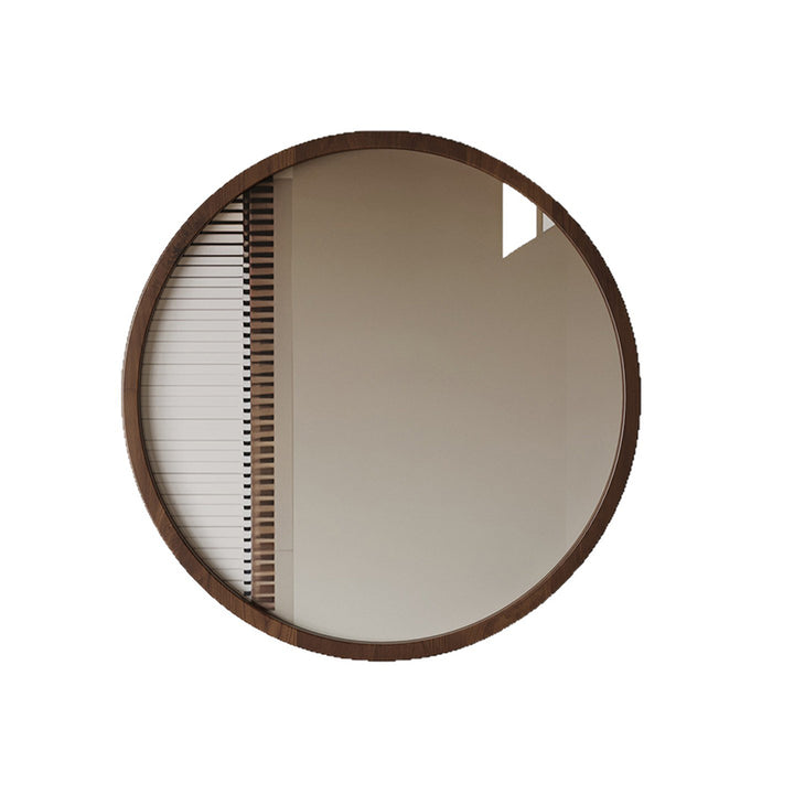 Modern Minimalist Rubber Wood Round HD Makeup Mirror For Bedroom &amp; Bathroom Wall Mounted Or Leaning