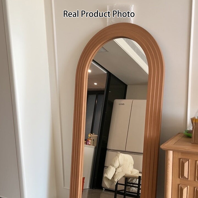 Contemporary Retro Solid Wood &amp; MDF Arched Leaning Full-Length Mirror For Bedroom &amp; Living Room Elegant Floor Mirror
