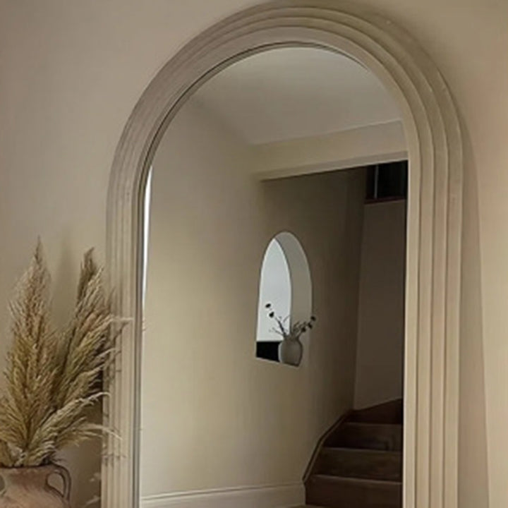 Contemporary Retro Solid Wood &amp; MDF Arched Leaning Full-Length Mirror For Bedroom &amp; Living Room Elegant Floor Mirror