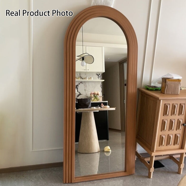 Contemporary Retro Solid Wood &amp; MDF Arched Leaning Full-Length Mirror For Bedroom &amp; Living Room Elegant Floor Mirror