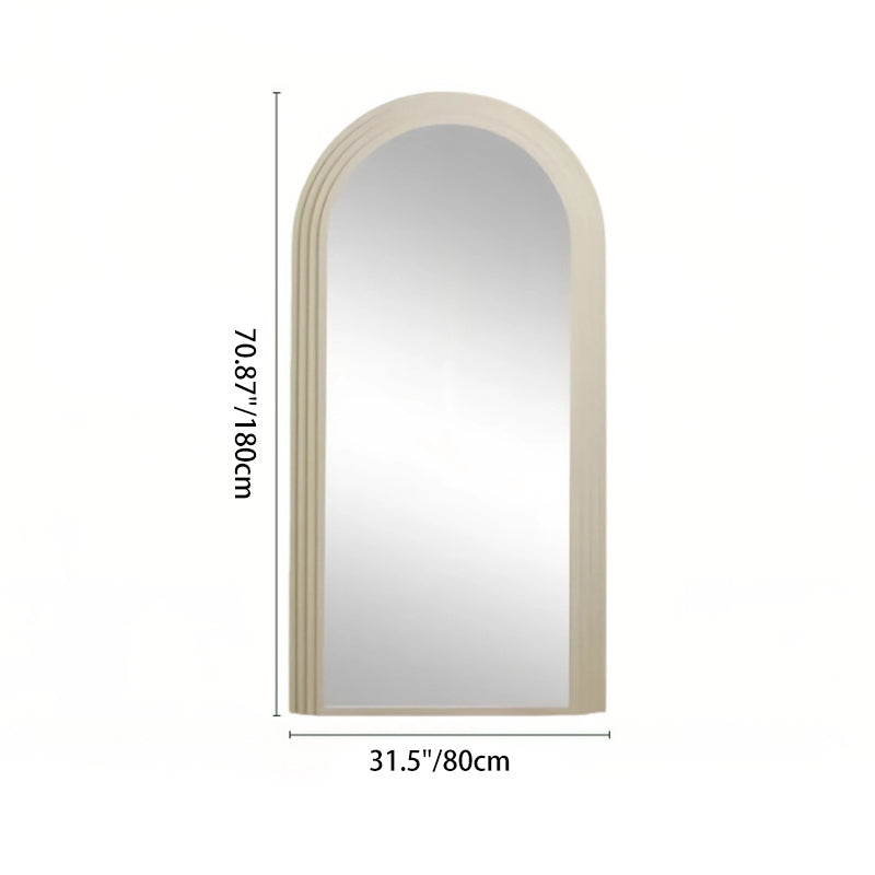 Contemporary Retro Solid Wood &amp; MDF Arched Leaning Full-Length Mirror For Bedroom &amp; Living Room Elegant Floor Mirror
