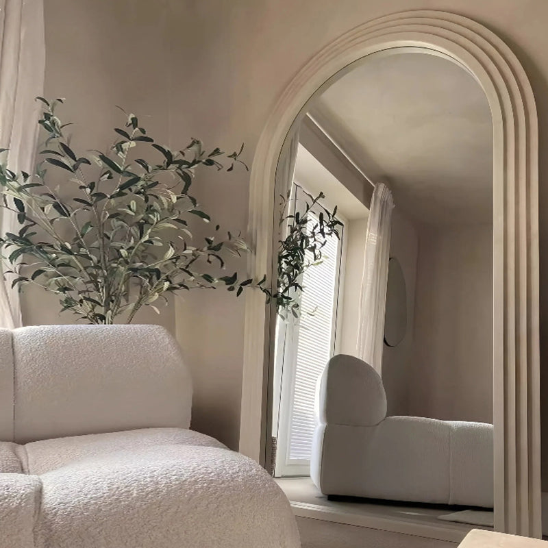 Contemporary Retro Solid Wood &amp; MDF Arched Leaning Full-Length Mirror For Bedroom &amp; Living Room Elegant Floor Mirror