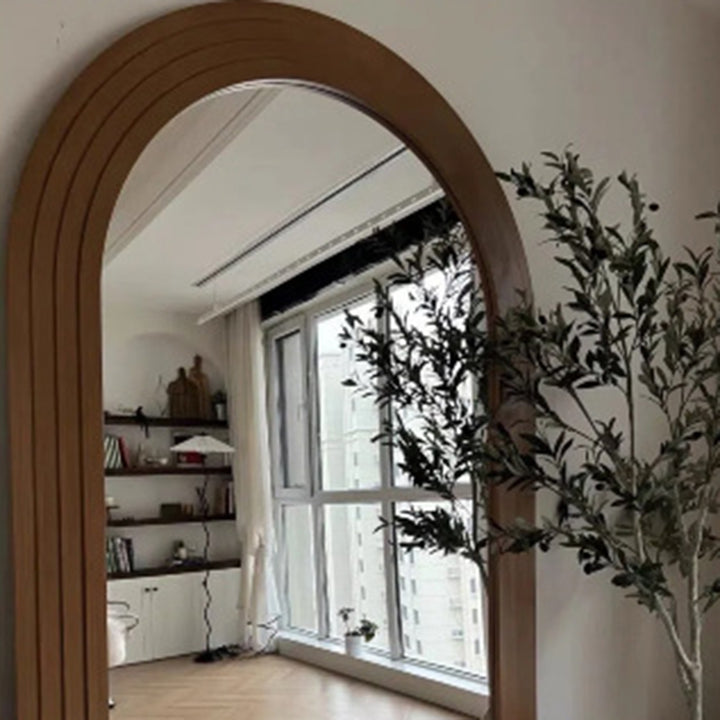 Contemporary Retro Solid Wood &amp; MDF Arched Leaning Full-Length Mirror For Bedroom &amp; Living Room Elegant Floor Mirror