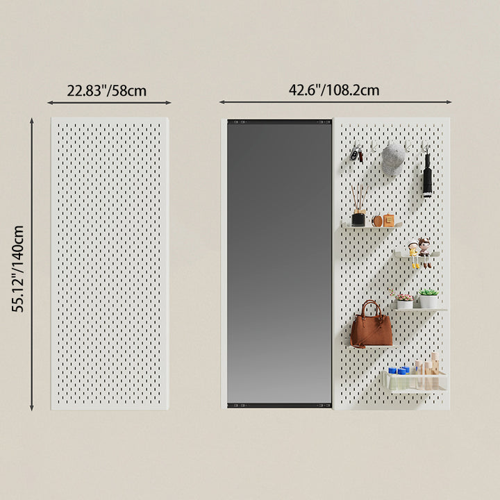 Modern Minimalist Metal &amp; Glass Sliding Full-Length Wall Mirror With Pegboard Storage Wall-Mounted Entryway Dressing Mirror