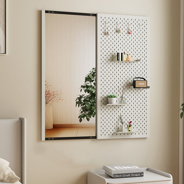 Modern Minimalist Metal &amp; Glass Sliding Full-Length Wall Mirror With Pegboard Storage Wall-Mounted Entryway Dressing Mirror