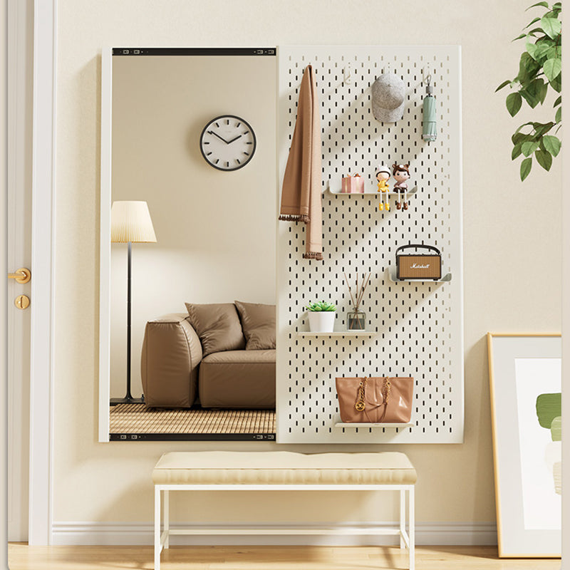 Modern Minimalist Metal &amp; Glass Sliding Full-Length Wall Mirror With Pegboard Storage Wall-Mounted Entryway Dressing Mirror