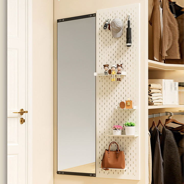 Moderne minimalistische wandmontierte Ganzkörperspiegel aus Metall und Glas mit Schiebefunktion und Lochwand-Aufbewahrung für den Eingangsbereich 