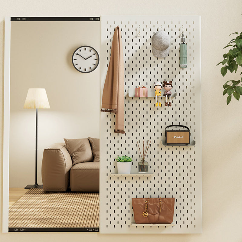 Modern Minimalist Metal &amp; Glass Sliding Full-Length Wall Mirror With Pegboard Storage Wall-Mounted Entryway Dressing Mirror