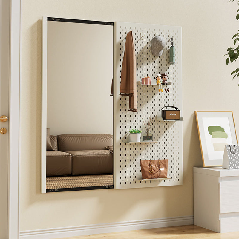 Modern Minimalist Metal &amp; Glass Sliding Full-Length Wall Mirror With Pegboard Storage Wall-Mounted Entryway Dressing Mirror