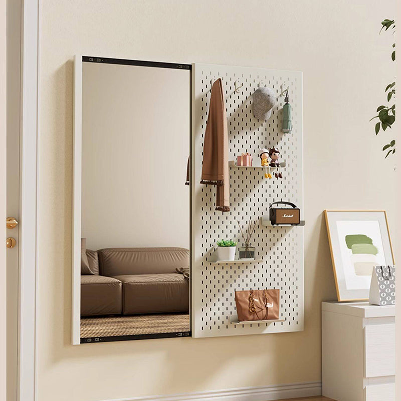 Modern Minimalist Metal &amp; Glass Sliding Full-Length Wall Mirror With Pegboard Storage Wall-Mounted Entryway Dressing Mirror