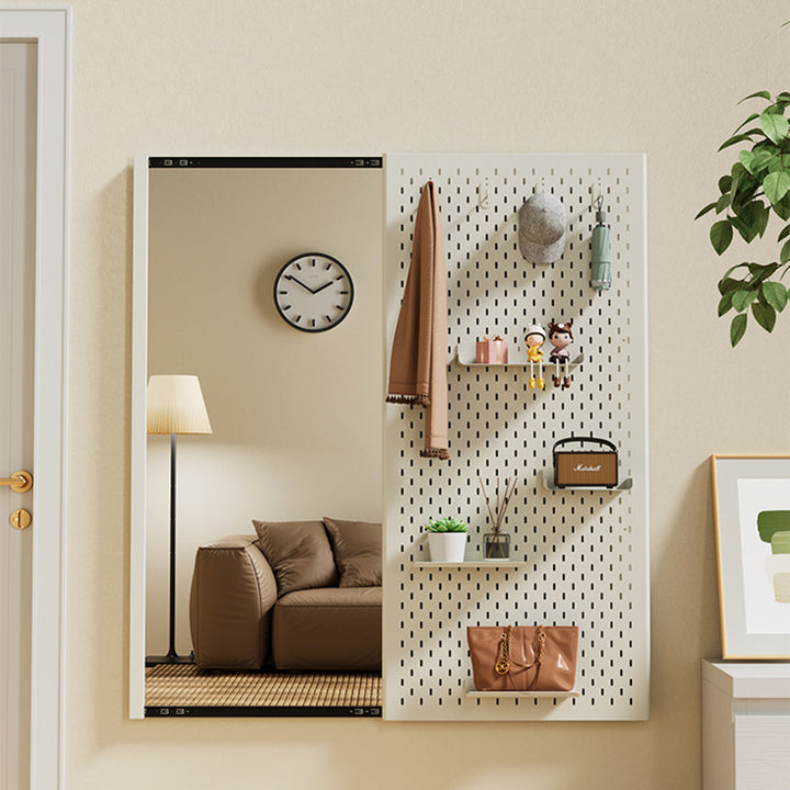 Moderne minimalistische wandmontierte Ganzkörperspiegel aus Metall und Glas mit Schiebefunktion und Lochwand-Aufbewahrung für den Eingangsbereich 