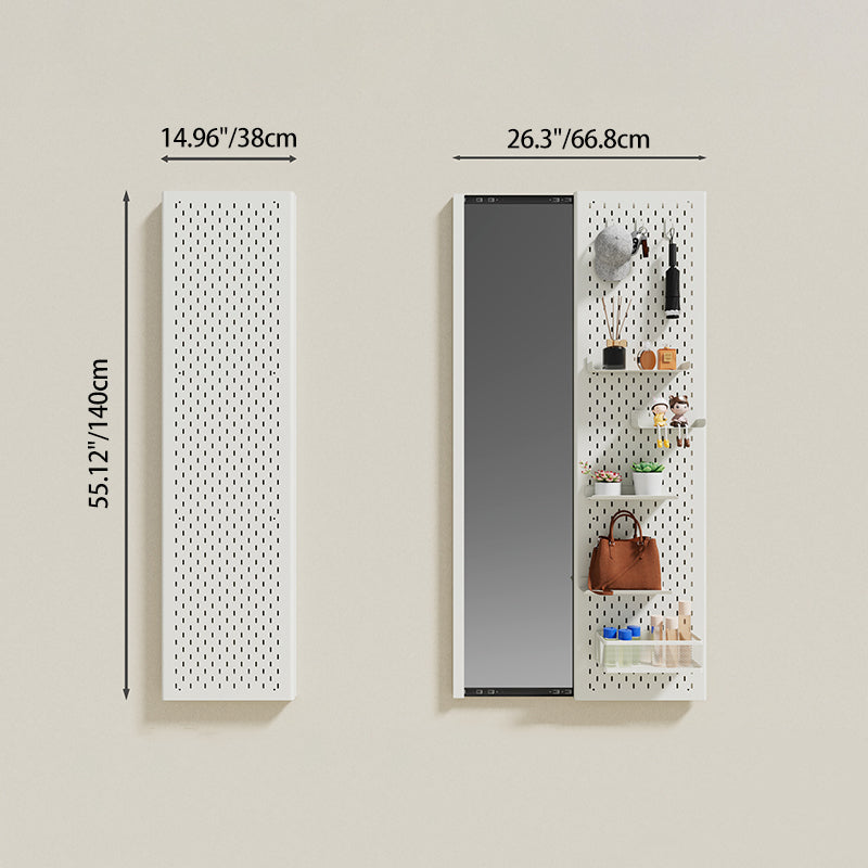 Modern Minimalist Metal &amp; Glass Sliding Full-Length Wall Mirror With Pegboard Storage Wall-Mounted Entryway Dressing Mirror