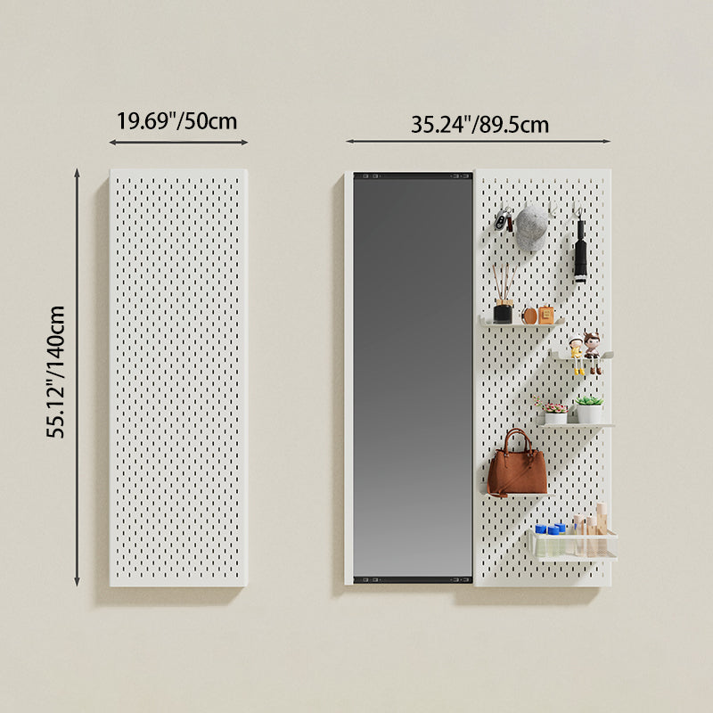 Modern Minimalist Metal &amp; Glass Sliding Full-Length Wall Mirror With Pegboard Storage Wall-Mounted Entryway Dressing Mirror