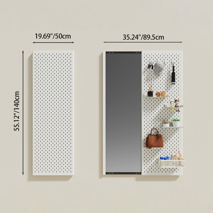 Modern Minimalist Metal &amp; Glass Sliding Full-Length Wall Mirror With Pegboard Storage Wall-Mounted Entryway Dressing Mirror