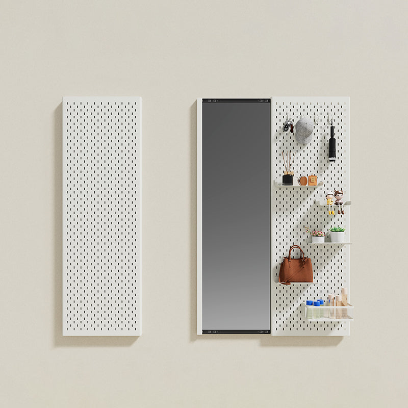 Modern Minimalist Metal &amp; Glass Sliding Full-Length Wall Mirror With Pegboard Storage Wall-Mounted Entryway Dressing Mirror