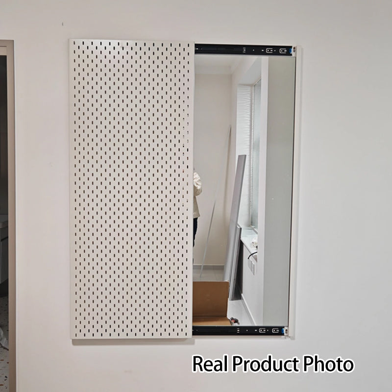 Modern Minimalist Metal &amp; Glass Sliding Full-Length Wall Mirror With Pegboard Storage Wall-Mounted Entryway Dressing Mirror