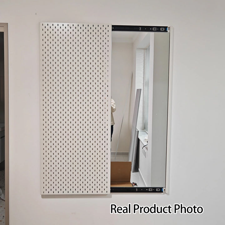Modern Minimalist Metal &amp; Glass Sliding Full-Length Wall Mirror With Pegboard Storage Wall-Mounted Entryway Dressing Mirror