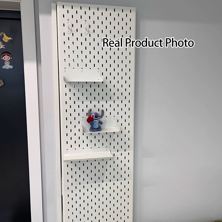 Modern Minimalist Metal &amp; Glass Sliding Full-Length Wall Mirror With Pegboard Storage Wall-Mounted Entryway Dressing Mirror