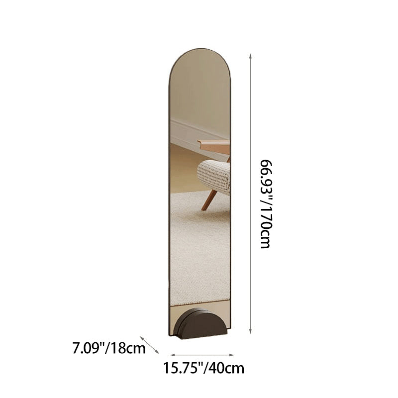 Espejo de pie de cuerpo entero con arco de vidrio y acero al carbono de estilo minimalista moderno con soporte para dormitorio 