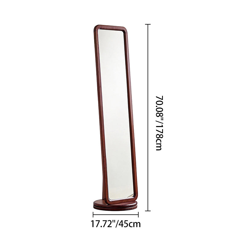 Traditional Chinese Solid Ash Wood Glass Rounded Rectangle Full-Length Floor Mirror With Swivel Coat Rack For Bedroom