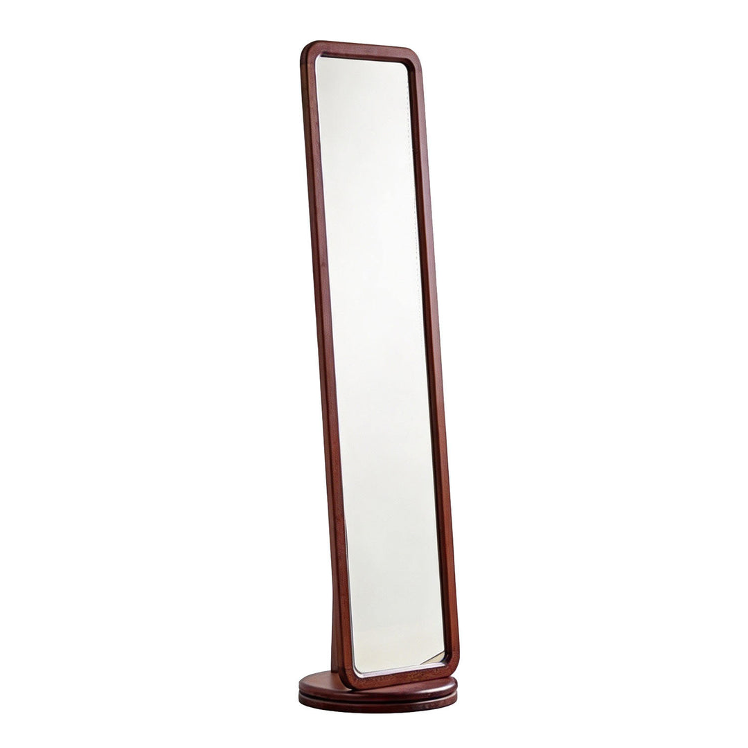 Traditional Chinese Solid Ash Wood Glass Rounded Rectangle Full-Length Floor Mirror With Swivel Coat Rack For Bedroom