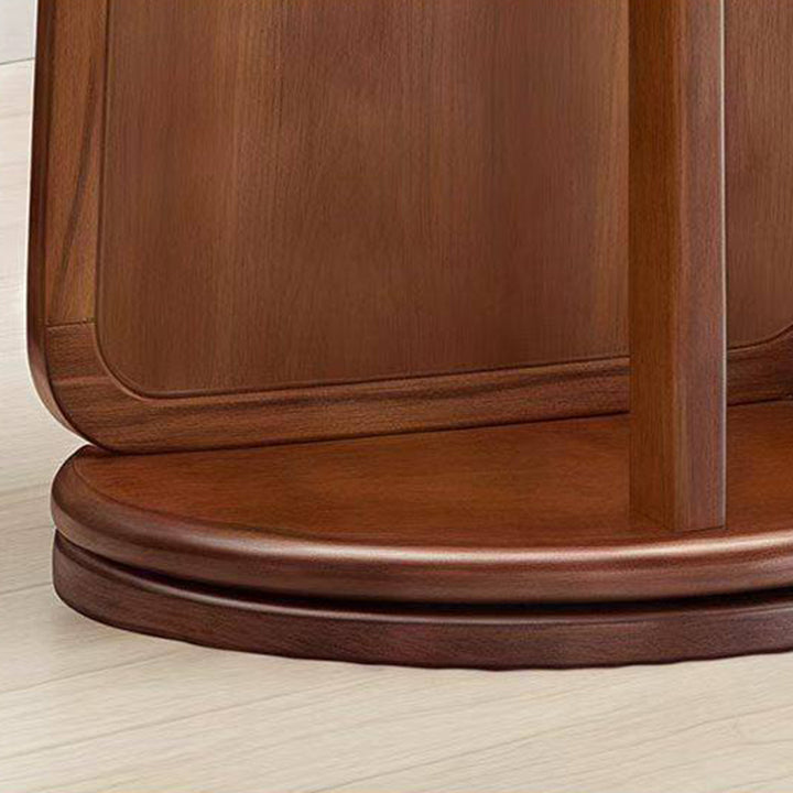 Traditional Chinese Solid Ash Wood Glass Rounded Rectangle Full-Length Floor Mirror With Swivel Coat Rack For Bedroom