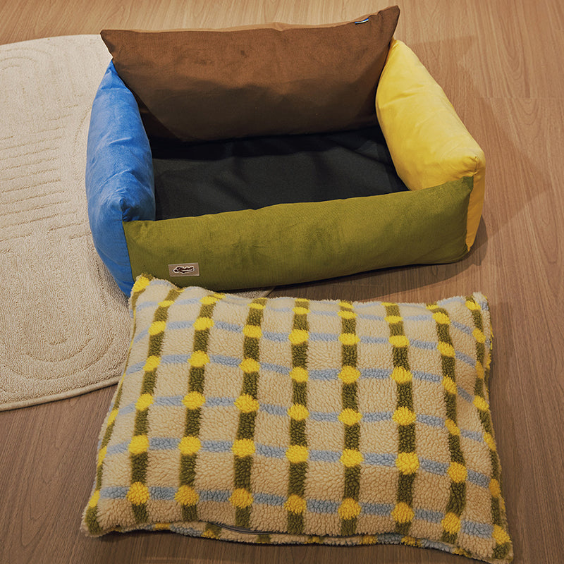 Contemporary Creative Cotton &amp; Sherpa Fabric Rectangular Pet Bed Cat &amp; Dog Bed With Washable Cover For Living Room