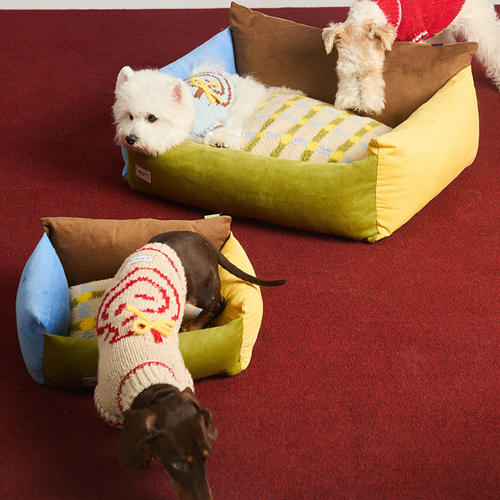 Contemporary Creative Cotton &amp; Sherpa Fabric Rectangular Pet Bed Cat &amp; Dog Bed With Washable Cover For Living Room