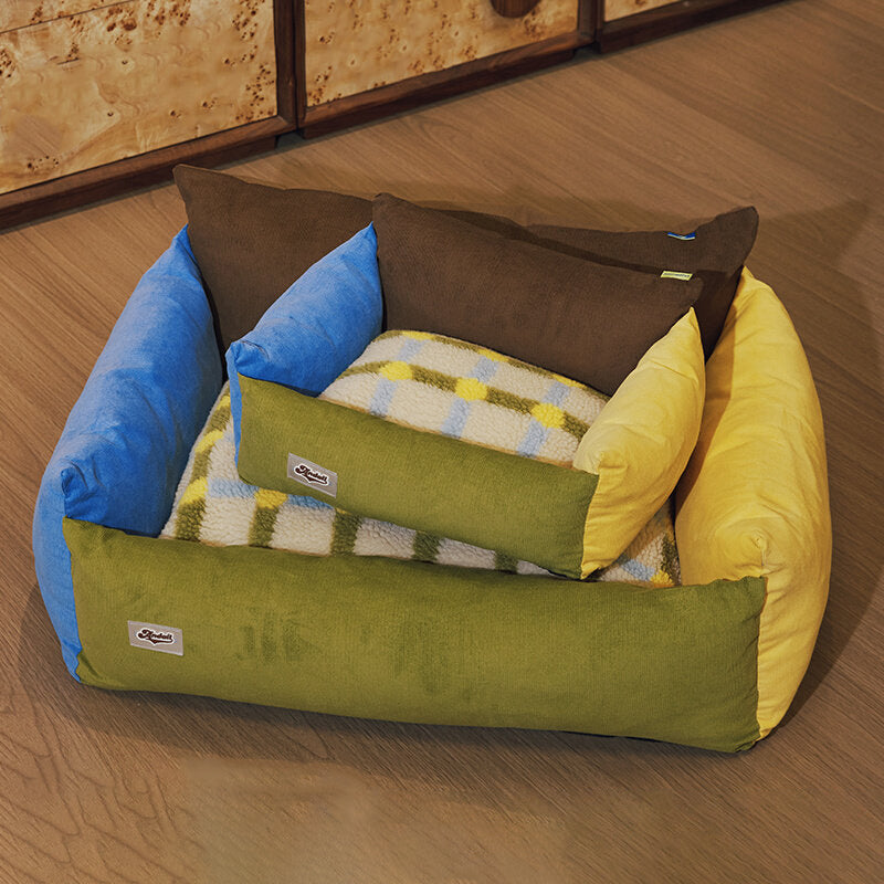 Contemporary Creative Cotton &amp; Sherpa Fabric Rectangular Pet Bed Cat &amp; Dog Bed With Washable Cover For Living Room