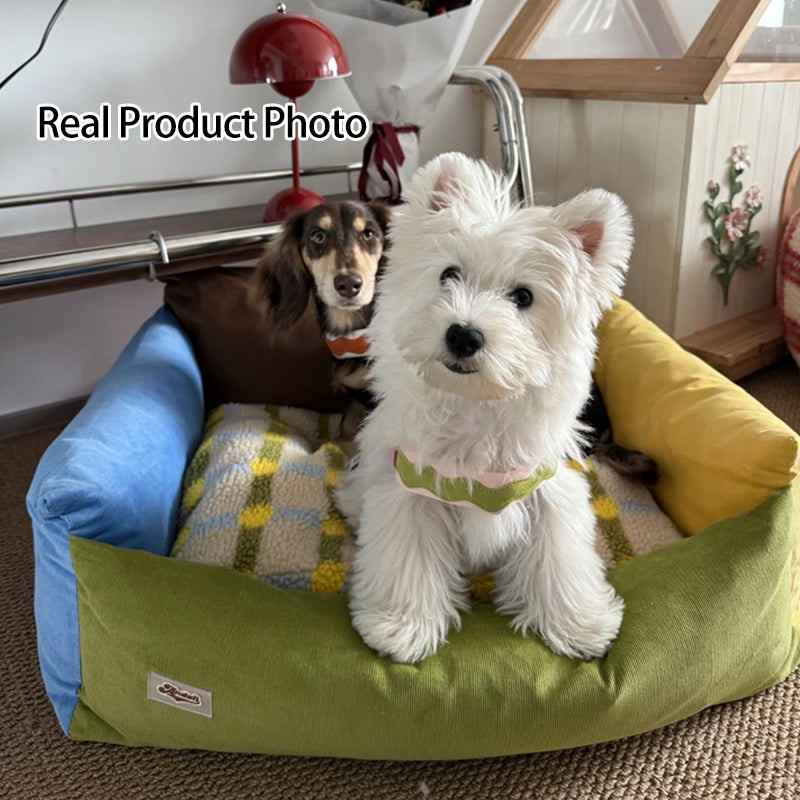 Contemporary Creative Cotton &amp; Sherpa Fabric Rectangular Pet Bed Cat &amp; Dog Bed With Washable Cover For Living Room