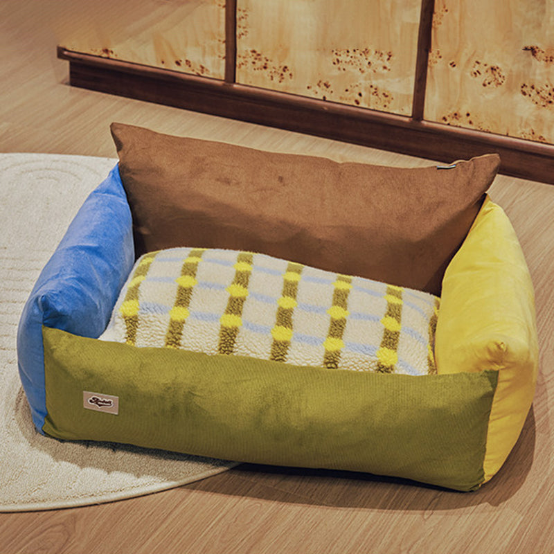 Contemporary Creative Cotton &amp; Sherpa Fabric Rectangular Pet Bed Cat &amp; Dog Bed With Washable Cover For Living Room