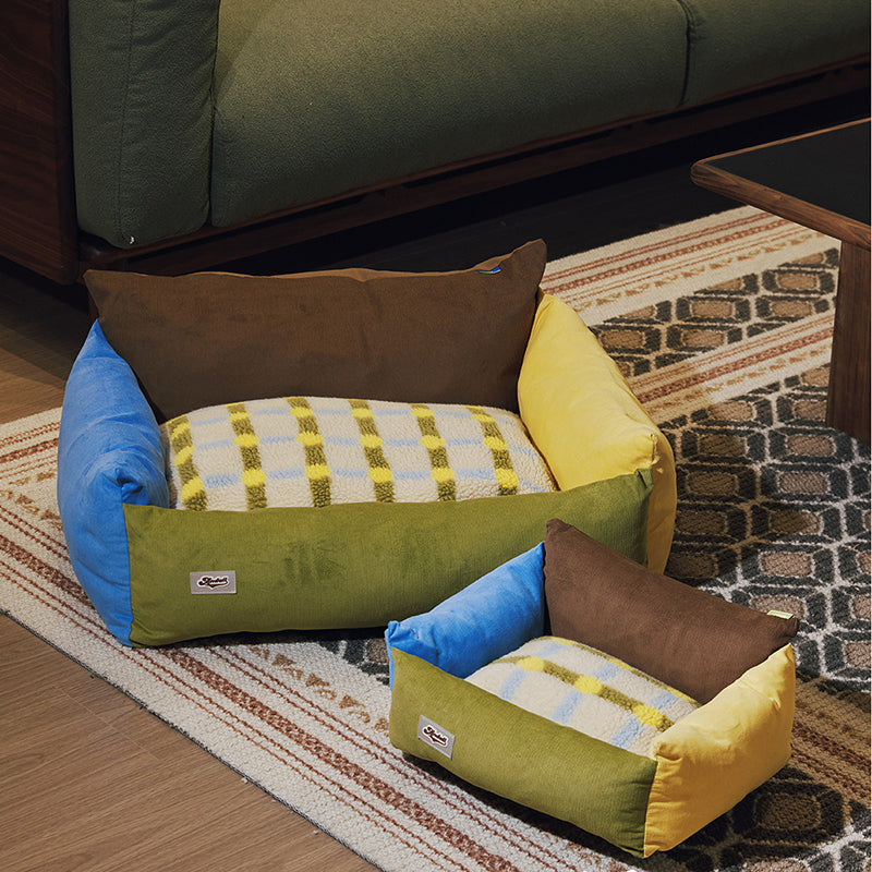 Contemporary Creative Cotton &amp; Sherpa Fabric Rectangular Pet Bed Cat &amp; Dog Bed With Washable Cover For Living Room