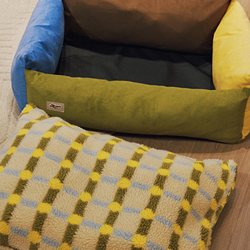 Contemporary Creative Cotton &amp; Sherpa Fabric Rectangular Pet Bed Cat &amp; Dog Bed With Washable Cover For Living Room