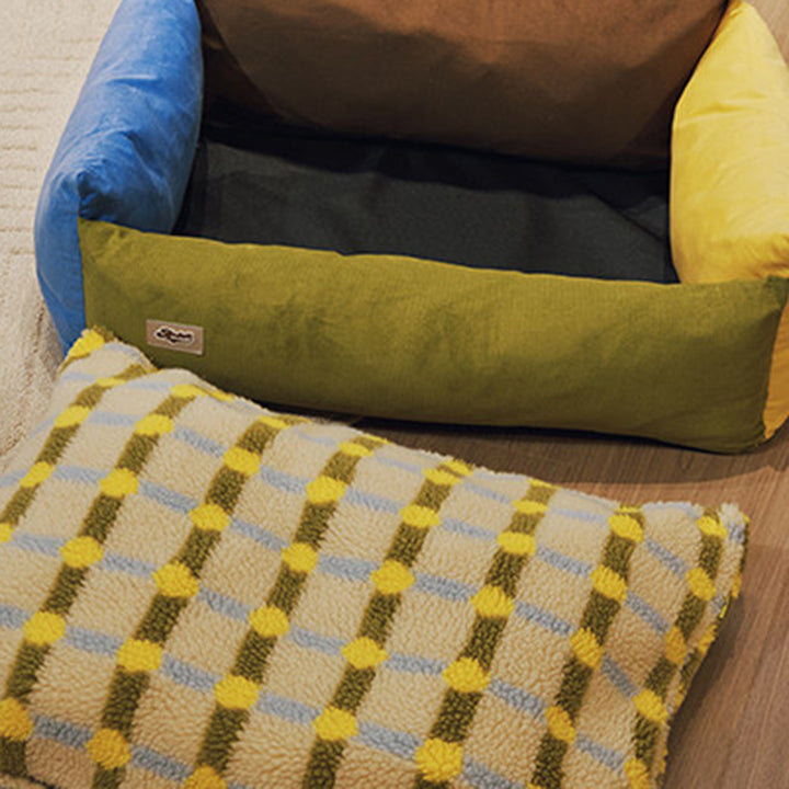 Contemporary Creative Cotton &amp; Sherpa Fabric Rectangular Pet Bed Cat &amp; Dog Bed With Washable Cover For Living Room