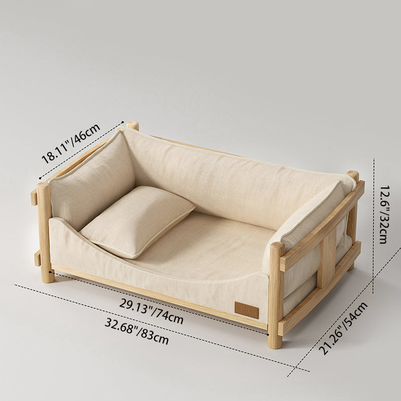 Modern Minimalist Birch Plywood Rectangular Pet Dog Bed With Removable Washable Linen Cover For Living Room