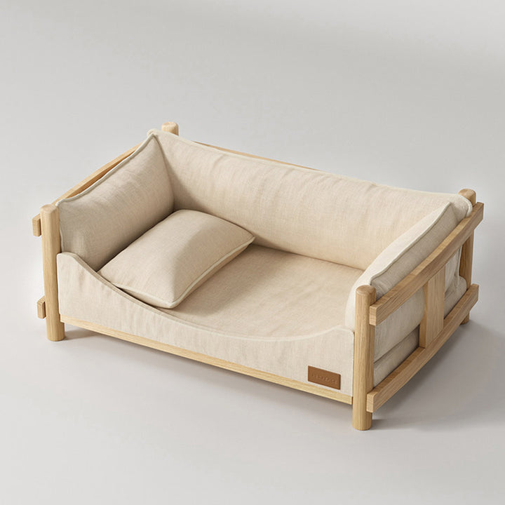 Modern Minimalist Birch Plywood Rectangular Pet Dog Bed With Removable Washable Linen Cover For Living Room