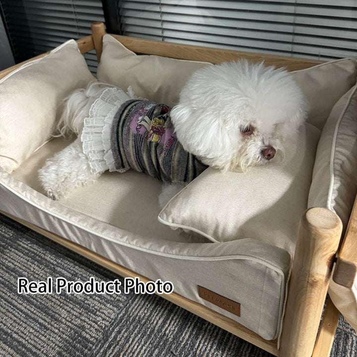 Modern Minimalist Birch Plywood Rectangular Pet Dog Bed With Removable Washable Linen Cover For Living Room