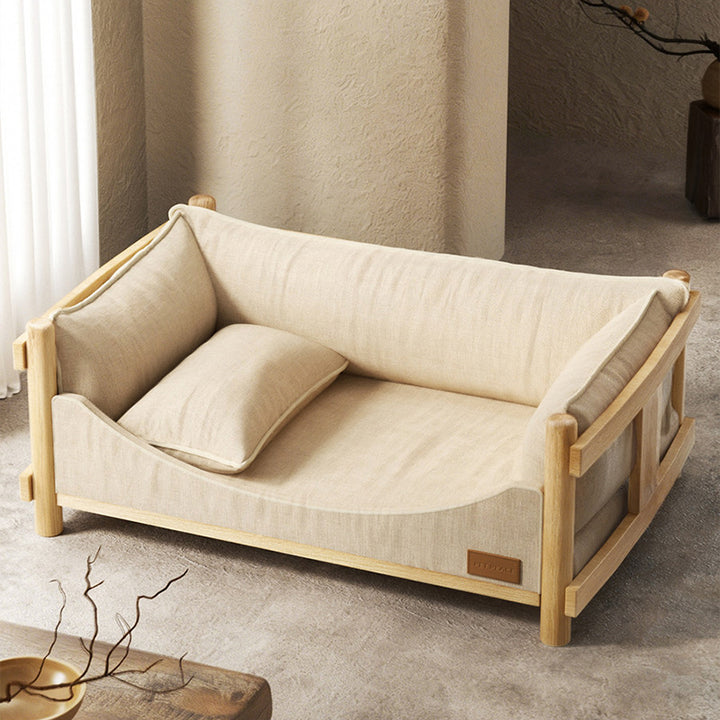 Modern Minimalist Birch Plywood Rectangular Pet Dog Bed With Removable Washable Linen Cover For Living Room