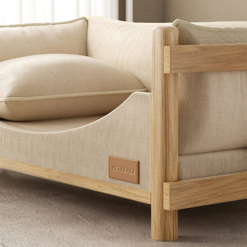 Modern Minimalist Birch Plywood Rectangular Pet Dog Bed With Removable Washable Linen Cover For Living Room