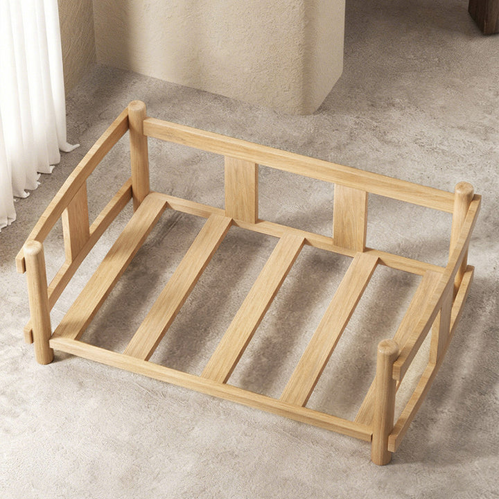 Modern Minimalist Birch Plywood Rectangular Pet Dog Bed With Removable Washable Linen Cover For Living Room