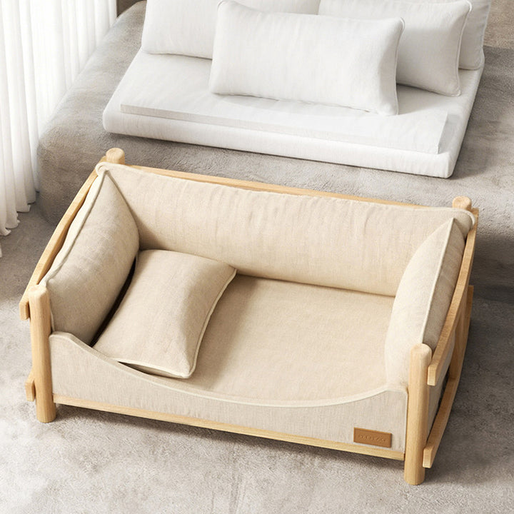 Modern Minimalist Birch Plywood Rectangular Pet Dog Bed With Removable Washable Linen Cover For Living Room