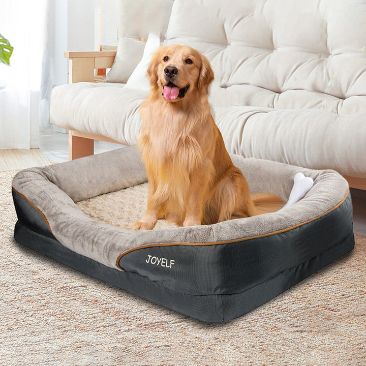Modern Minimalist Rectangular Memory Foam Velvet Polyester Fiber Orthopedic Pet Dog Bed With Washable Cover And Non-Slip Base For Living Room