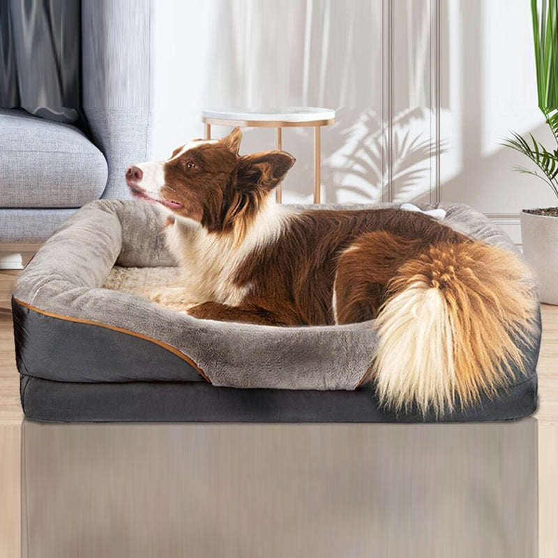 Modernes minimalistisches rechteckiges orthopädisches Haustier-Hundebett aus Memory-Schaum, Samt und Polyesterfaser mit waschbarem Bezug und rutschfester Unterseite für das Wohnzimmer 