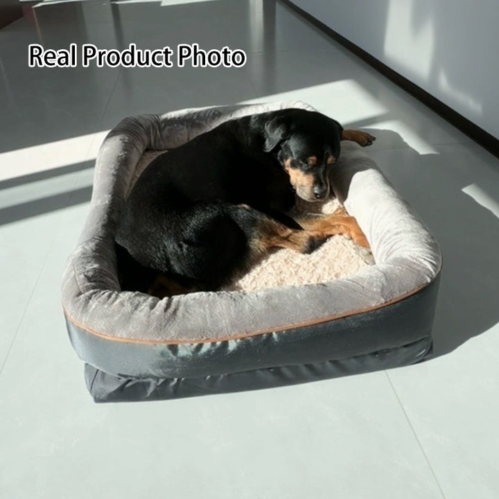 Modernes minimalistisches rechteckiges orthopädisches Haustier-Hundebett aus Memory-Schaum, Samt und Polyesterfaser mit waschbarem Bezug und rutschfester Unterseite für das Wohnzimmer 