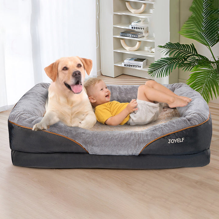 Modernes minimalistisches rechteckiges orthopädisches Haustier-Hundebett aus Memory-Schaum, Samt und Polyesterfaser mit waschbarem Bezug und rutschfester Unterseite für das Wohnzimmer 
