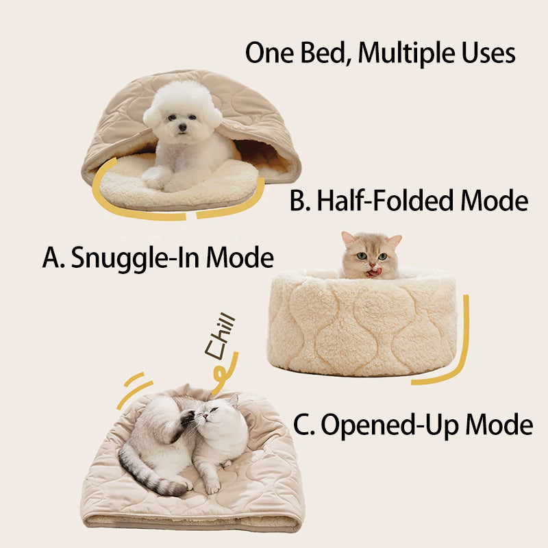 Modernes kreatives rundes Haustierbett aus Polyester-Plüsch für Hunde &amp; Katzen, faltbar, waschbar, für alle Jahreszeiten, fürs Wohnzimmer 
