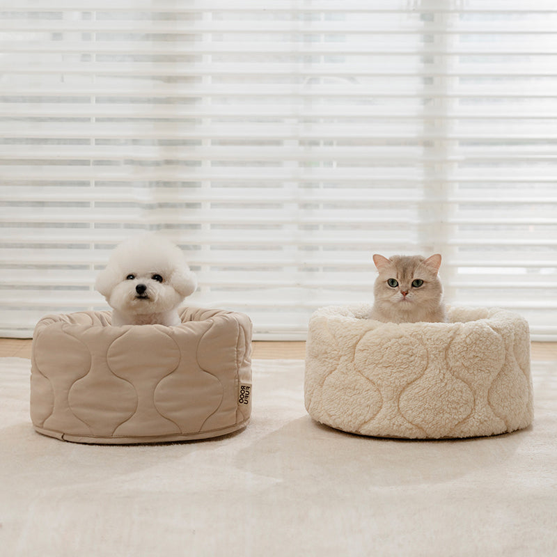 Modernes kreatives rundes Haustierbett aus Polyester-Plüsch für Hunde &amp; Katzen, faltbar, waschbar, für alle Jahreszeiten, fürs Wohnzimmer 